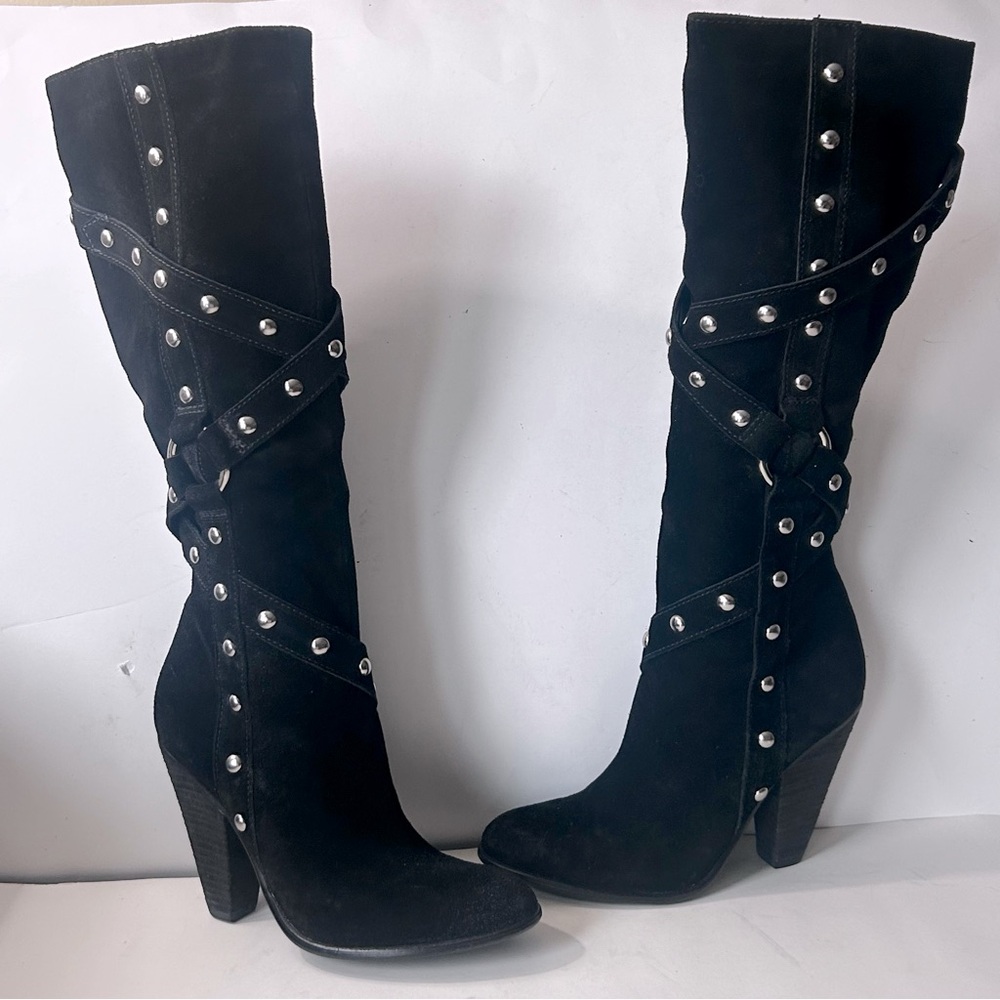 Carlos Studded Black Knee-High Boots